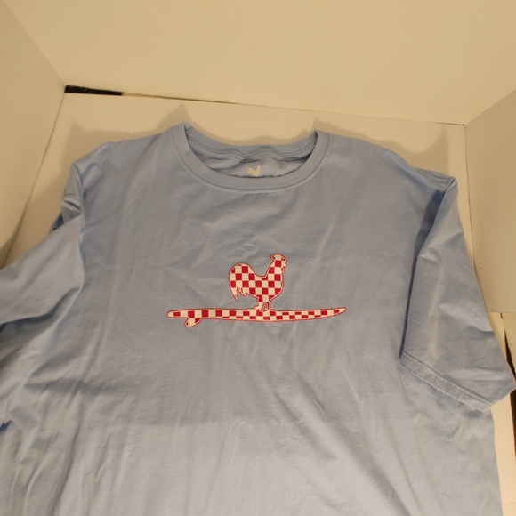 Blue Cotton Shirt Sleeve Tee Shirt Red Rooster Design on Front Size XXL - Picture 2 of 8